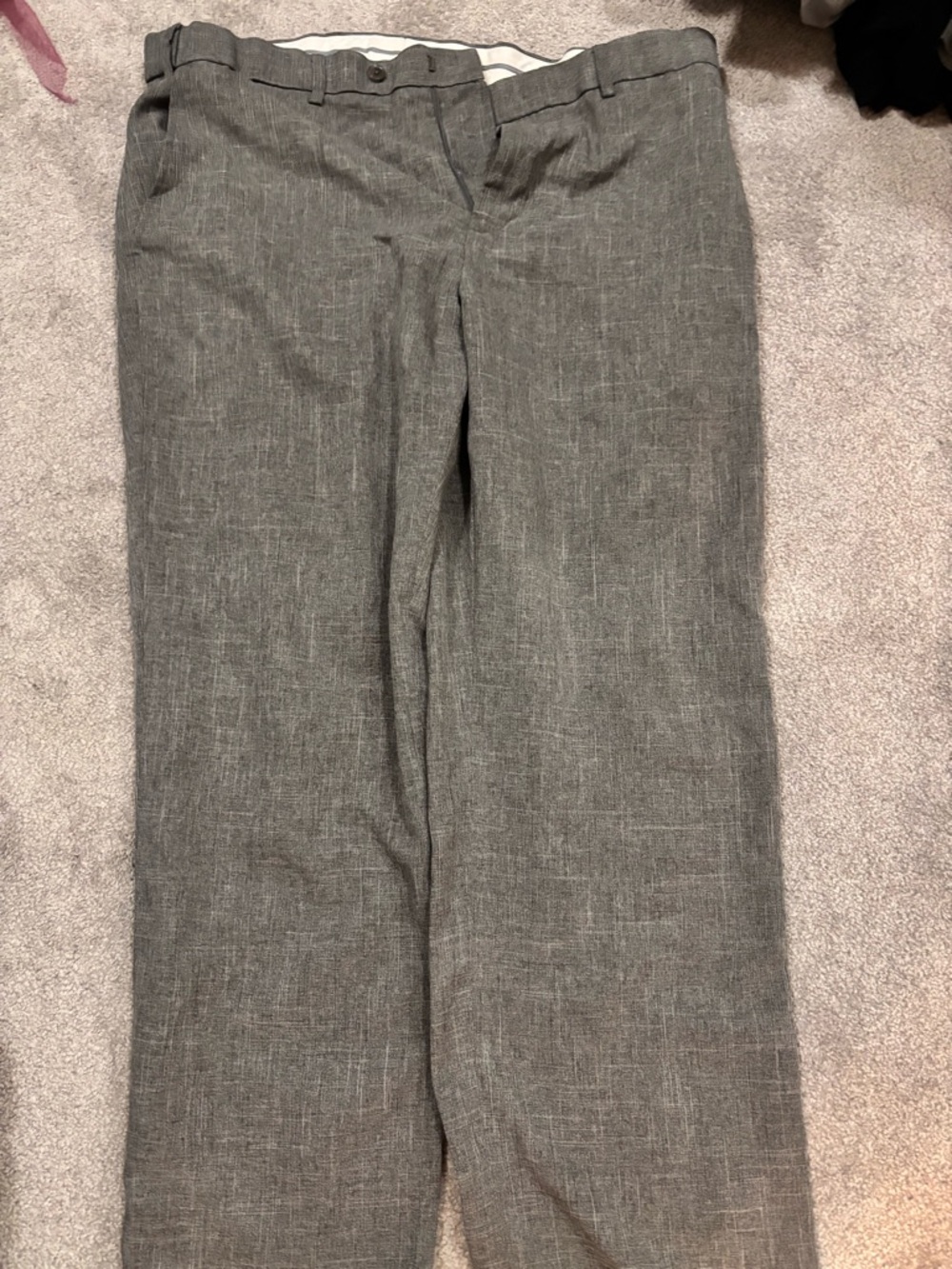 Gray Linen-Blend Dress Pants